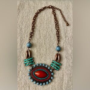 Tibetan Inspired Beaded and Metal Statement Necklace